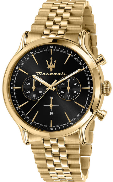 Maserati Epoca Chronograph Black Dial Gold Steel Strap Watch For Men - R8873618023