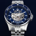 Maserati SFIDA Automatic Skeleton Blue Dial Silver Steel Strap Watch For Men - R882314001