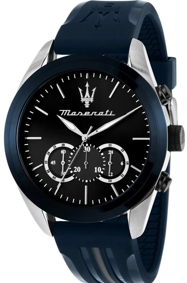 Maserati Traguardo Chronograph Blue Dial Black Silicone Strap Watch For Men - R8871612046