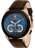 Maserati Traguardo Chronograph Blue Dial Brown Leather Strap Watch For Men - R8871612024