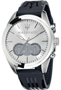 Maserati Traguardo Chronograph Silver Dial Black Rubber Strap Watch for Men - R8871612012