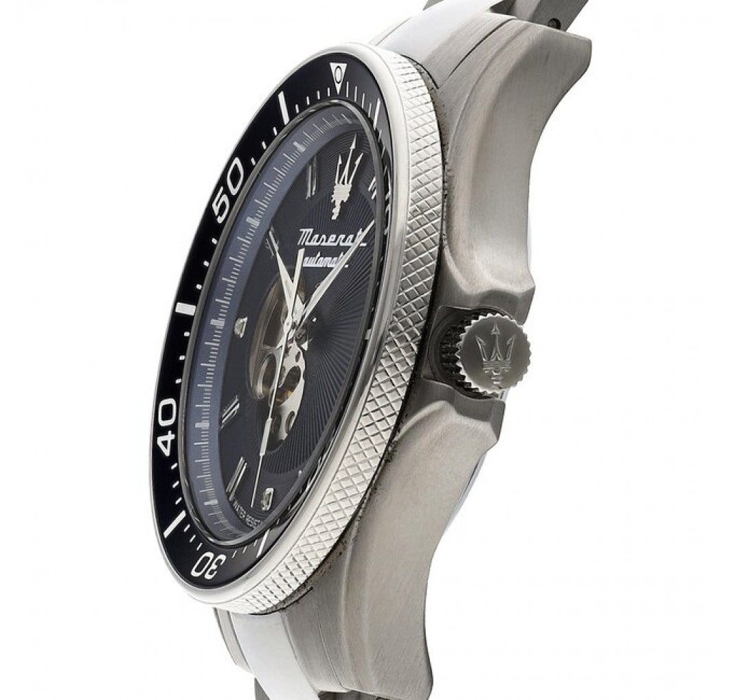 Maserati SFIDA Automatic Skeleton Blue Dial Silver Steel Strap Watch For Men - R8823140007