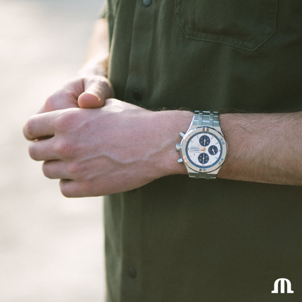 Maurice Lacroix Aikon Chronograph Silver Dial Silver Steel Strap Watch for Men - AI1018-SS002-131-1