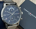 Tommy Hilfiger Weston Chronograph Blue Dial Silver Mesh Bracelet Watch For Men - 1710504