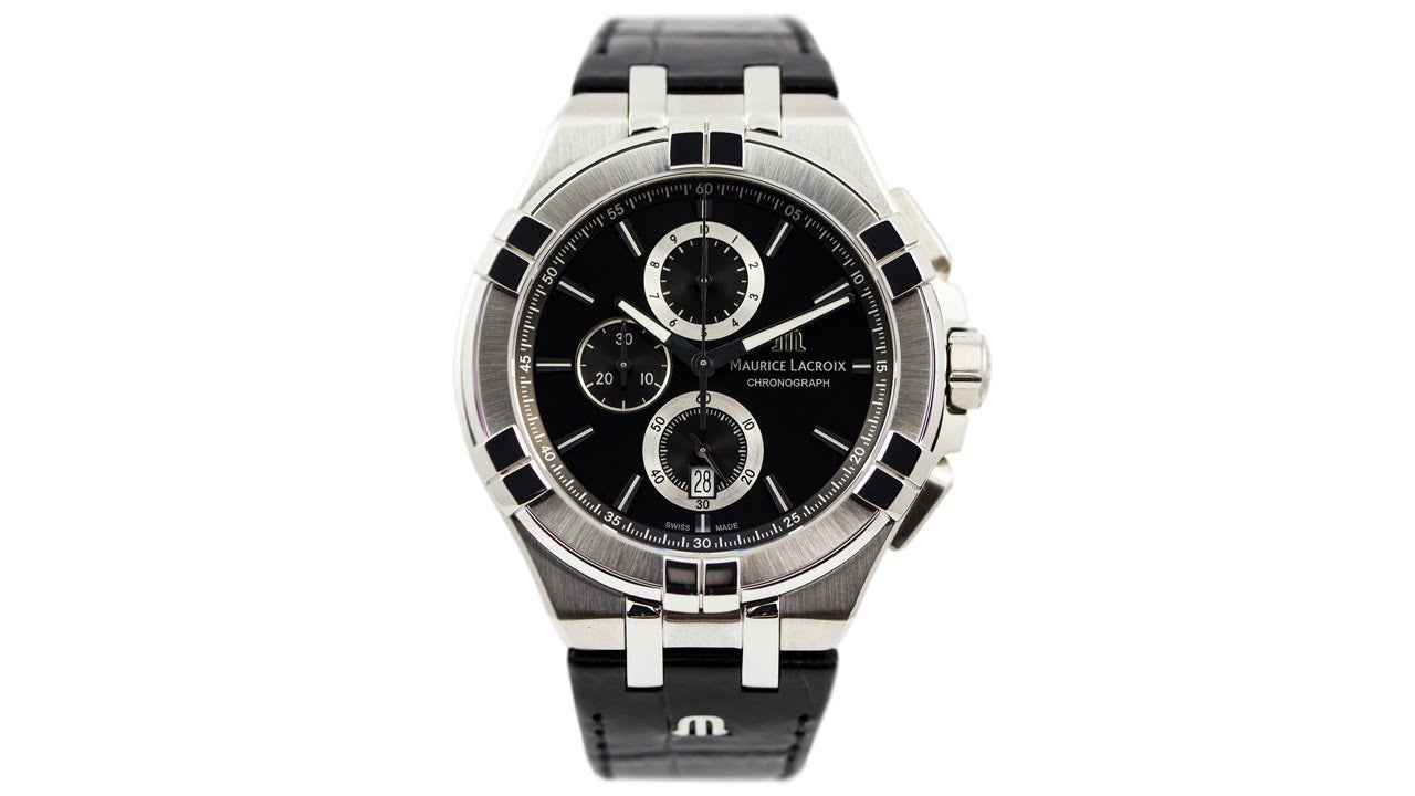 Maurice Lacroix Aikon Chronograph Black Dial Black Leather Strap Watch for Men - AI1018-SS001-330-1