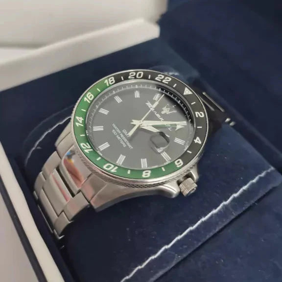 Maserati SFIDA Chronograph Black Dial Silver Steel Strap Watch For Men - R8853140005