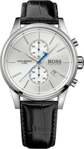 Hugo Boss Jet Silver Dial Black Leather Strap Watch for Men - 1513282