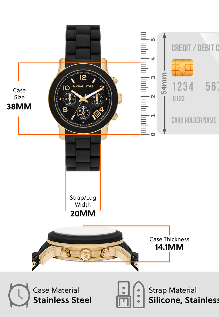 Michael Kors Runway Chronograph Black Dial Black Silicone Strap Watch For Women - MK7385