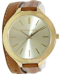 Michael Kors Runway Gold Dial Brown Leather Strap Watch For Women - MK2256