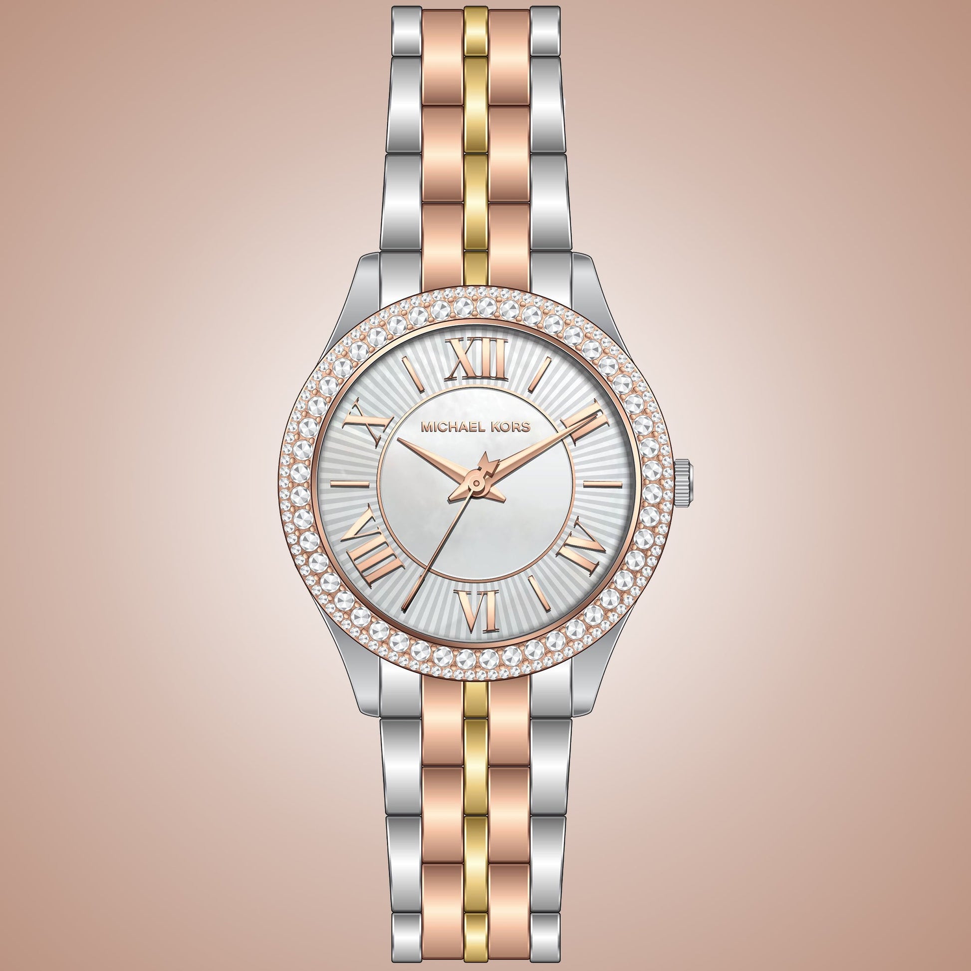 Michael Kors Harlowe Three-Hand Mother of Pearl White Dial Tri Tone Steel Strap Watch for Women - MK4846