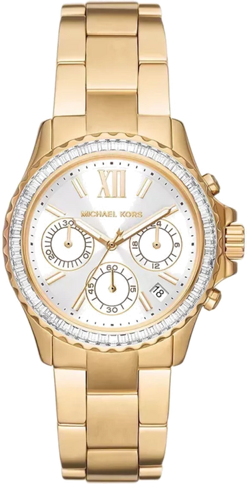 Michael Kors Everest Chronograph White Dial Gold Steel Strap Watch For Women - MK7212