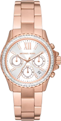 Michael Kors Everest Chronograph Silver Dial Rose Gold Steel Strap Watch For Women - MK7213