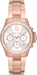 Michael Kors Everest Chronograph Silver Dial Rose Gold Steel Strap Watch For Women - MK7213