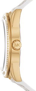 Michael Kors Jessa Multifunction Gold Dial White Leather Strap Watch For Women - MK7204