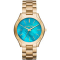 Michael Kors Slim Runway Blue Dial Gold Steel Strap Watch for Women - MK3265