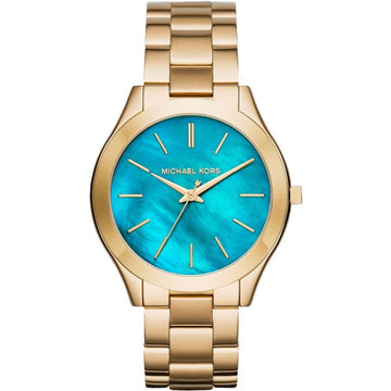 Michael Kors Slim Runway Blue Dial Gold Steel Strap Watch for Women - MK3265