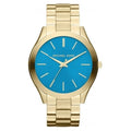Michael Kors Slim Runway Blue Dial Gold Steel Strap Watch for Women - MK3265