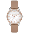 Michael Kors Layton Mother of Pearl White Dial Brown Leather Strap Watch For Women - MK2910