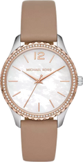 Michael Kors Layton Mother of Pearl White Dial Brown Leather Strap Watch For Women - MK2910