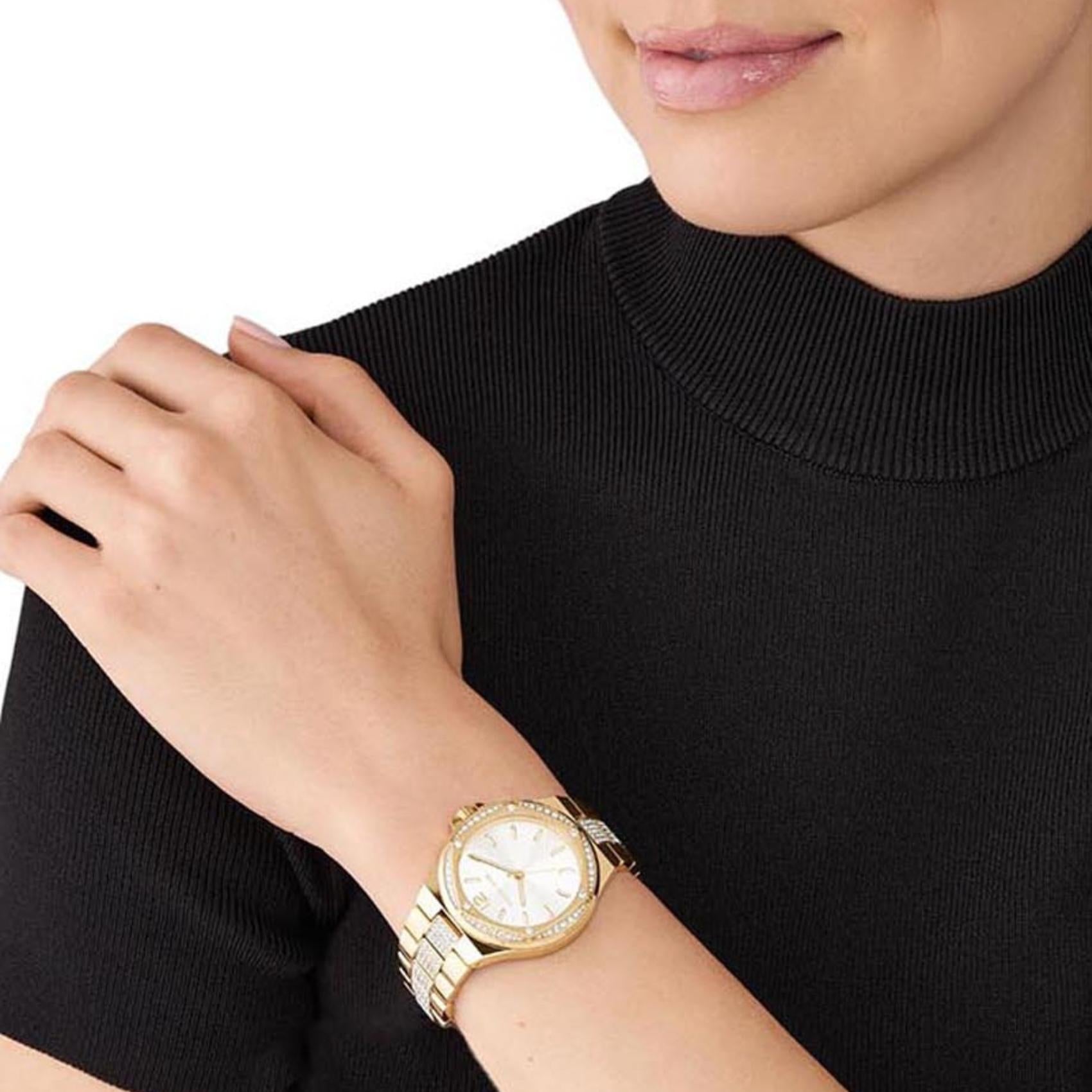 Michael Kors Lenox Three Hand Silver Dial Gold Steel Strap Watch For Women - MK7361