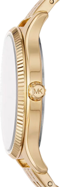 Michael Kors Lexington Three Hand White Dial Gold Steel Strap Watch For Women - MK4492