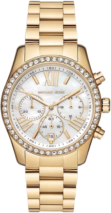 Michael Kors Lexington Mother of Pearl White Dial Gold Steel Strap Watch For Women - MK7241
