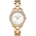 Michael Kors Liliane Mother of Pearl White Dial Gold Steel Strap Watch For Women - MK4555
