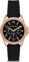 Michael Kors Mini Pilot Black Dial Black Silicone Strap Watch For Women - MK7373
