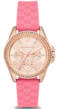 Michael Kors Mini Pilot Quartz Rose Gold Dial Pink Silicone Strap Watch For Women - MK7375