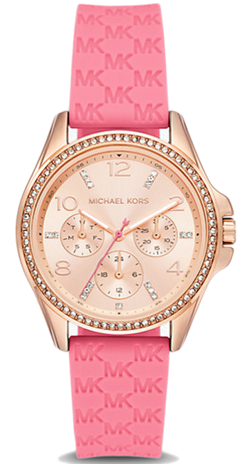 Michael Kors Mini Pilot Quartz Rose Gold Dial Pink Silicone Strap Watch For Women - MK7375