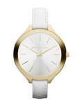 Michael Kors Slim Runway White Dial White Leather Strap Watch For Women - MK2273
