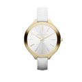 Michael Kors Slim Runway White Dial White Leather Strap Watch For Women - MK2273