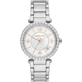 Michael Kors Parker Three Hand Mother of Pearl White Dial Silver Steel Strap Watch For Women - MK4694