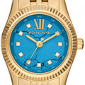 Michael Kors Lexington Three Hand Blue Dial Gold Steel Strap Watch for Women - MK4813
