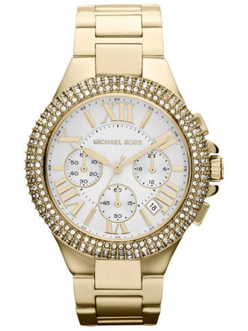Michael Kors Camille Silver Diamonds Dial Gold Steel Strap Watch for Women - MK5756