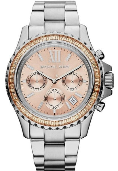 Michael Kors Everest Chronograph Gold Dial Silver Steel Strap Watch For Women - MK5870