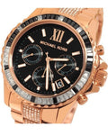 Michael Kors Everest Chronograph Black Dial Rose Gold Steel Strap Watch For Women - MK5875