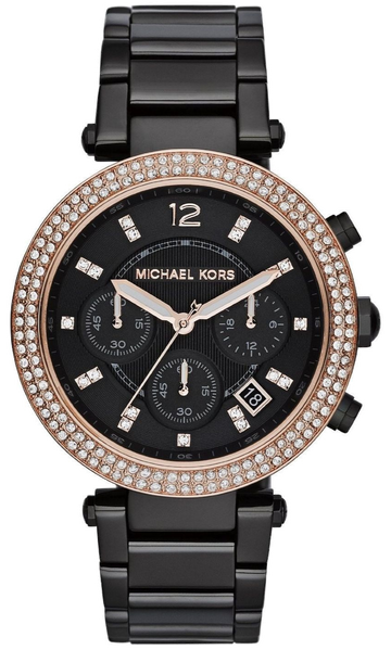 Michael Kors Parker Diamonds Black Dial Black Steel Strap Watch for Women - MK5885