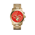 Michael Kors Runway Quartz Orange Dial Gold Steel Strap Watch For Women - MK5930