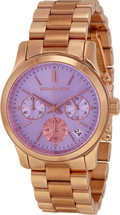 Michael Kors Runway Chronograph Purple Dial Rose Gold Steel Strap Watch For Women - MK6163