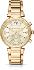 Michael Kors Sawyer White Dial Gold Steel Strap Watch for Women - MK6362
