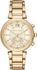 Michael Kors Sawyer White Dial Gold Steel Strap Watch for Women - MK6362