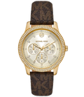 Michael Kors Tibby Multifunction Gold Dial Brown Leather Strap Watch For Women - MK6966