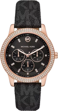 Michael Kors Tibby Multifunction Black Dial Black Leather Strap Watch For Women - MK6968