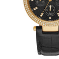 Michael Kors Parker Chronograph Black Dial Black Leather Strap Watch For Women - MK6984