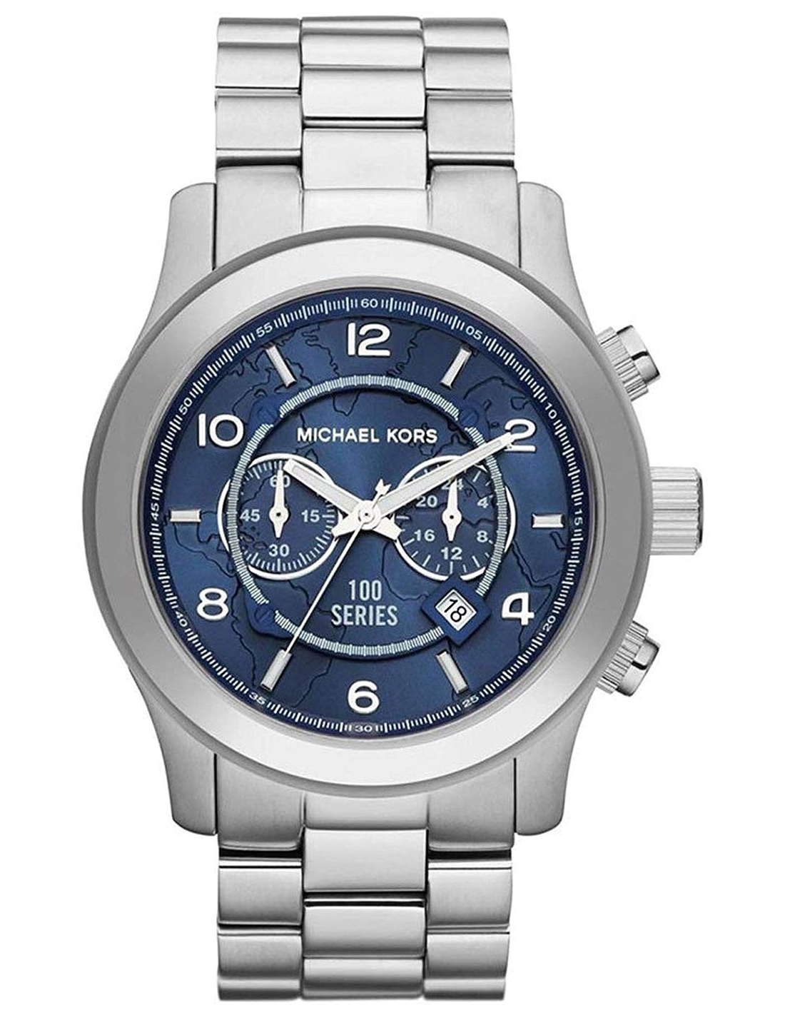 Michael Kors Stop Hunger Chronograph Blue Dial Silver Steel Strap Watch for Men - MK8314
