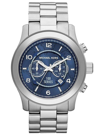 Michael Kors Stop Hunger Chronograph Blue Dial Silver Steel Strap Watch for Men - MK8314