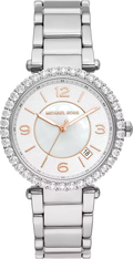 Michael Kors Parker Three Hand Mother of Pearl White Dial Silver Steel Strap Watch For Women - MK4694
