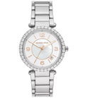 Michael Kors Parker Three Hand Mother of Pearl White Dial Silver Steel Strap Watch For Women - MK4694
