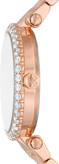 Michael Kors Parker Three-Hand Mother of Pearl White Dial Rose Gold Steel Strap Watch For Women - MK4695